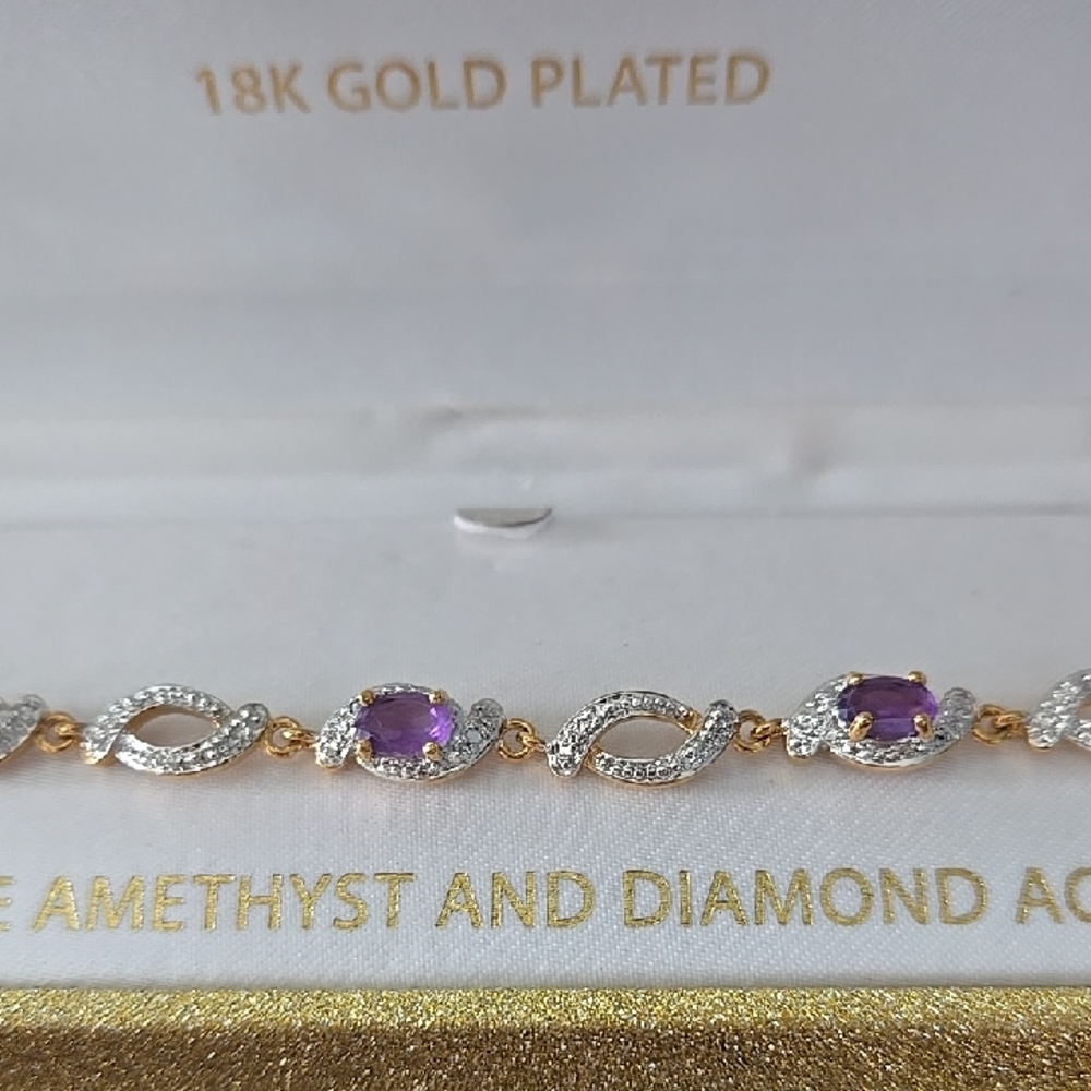 Gold Plated Amethyst and Diamond Accent Bracelet